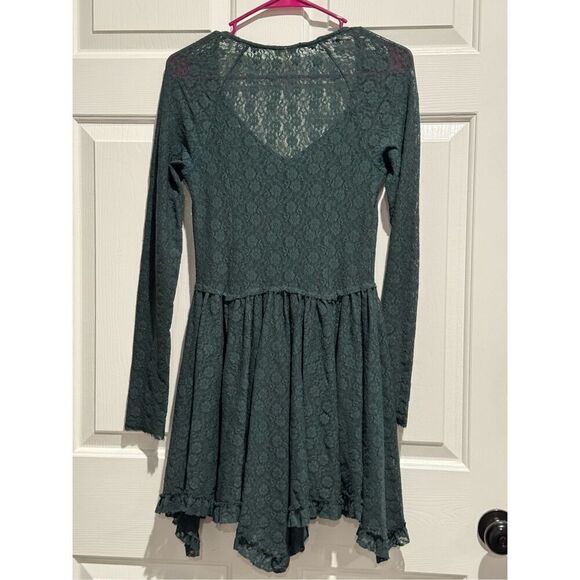 Intimately Free People Marsha Floral Lace Sheer Long Sleeve Forest Green Dress S - Picture 10 of 10